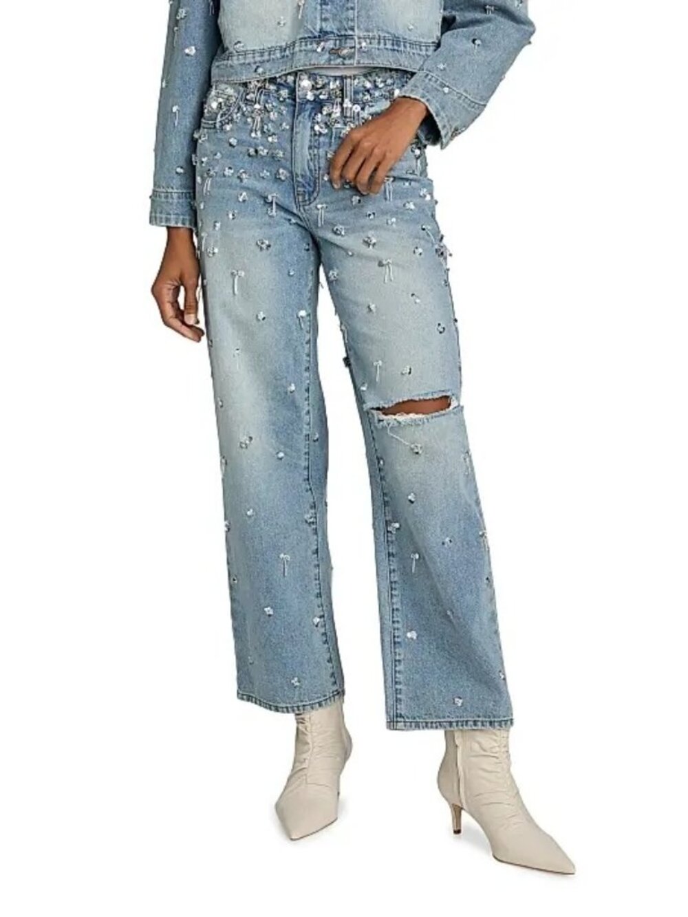 NEW Simkhai $695 Zealand Jeans Hollywood Blue Crystal Embellished Sequin Bling - Picture 2 of 16